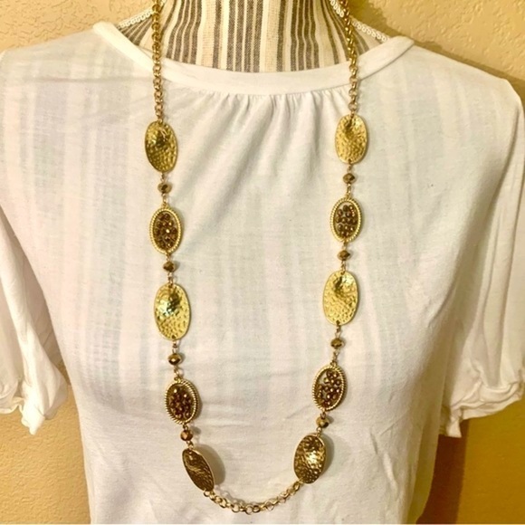 Boho Necklace Long Gold-Tone & Bronze Beaded Perfect Condition Gorgeous! - Picture 1 of 16